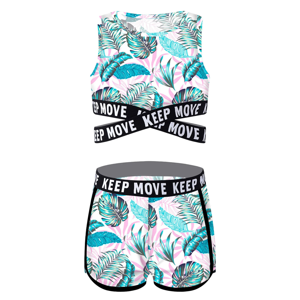 Kid Girls 2PCS Bikini Sets Swimwear Children Swimsuit Bathing Beachwear Costumes Round Neck Sleeveless Crop Tops with Shorts