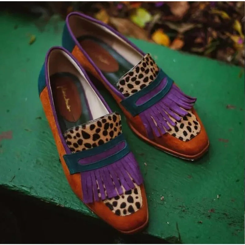 Women Loafers Spring Slip on Woman Leopard Print Tassel Designer Flat Shoes British Style Retro Breathable Comfortable Flat Shoe