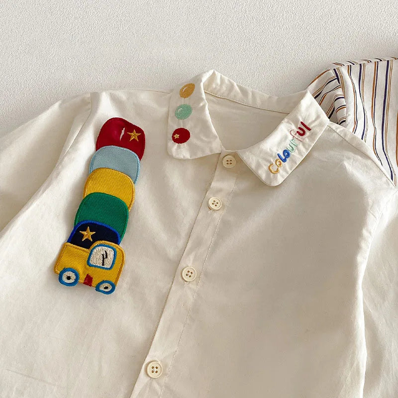 MILANCEL Spring Kids Shirts 9M-5T Cartoon Colorful Car Girls Blouse Engineering Vehicle Series Boys Clothes Children Pants