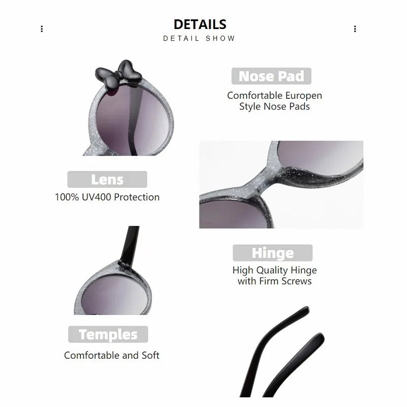 Kids Bowknot Sunglasses UV400 Sun Glasses Fashion Eyewear for Boys & Girls Children's Sunglasses 3-12 Years Old