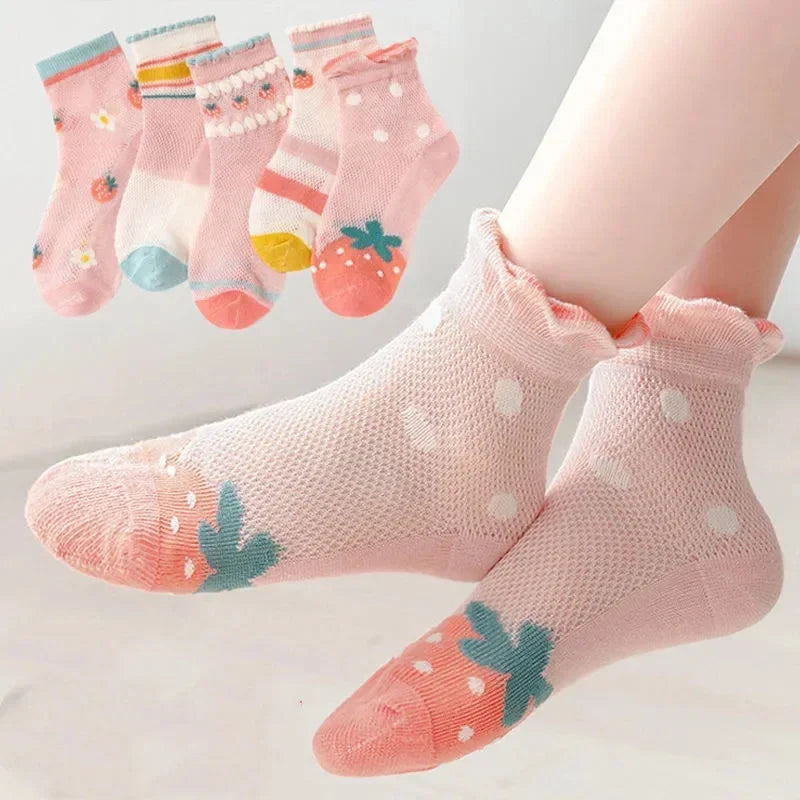 Kids Socks 5 Pairs/Lot Spring Summer Cotton Girls Socks Cute Flowers Pattern for Children Baby Little Girl Clothing Accessories