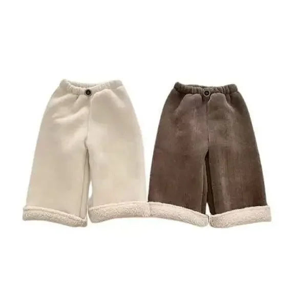 Kids Warm Pants Boy Girls Autumn Winter Corduroy Thick Outer Wear Sports Trousers 1-9Y Children Clothes Casual High Waist Pants