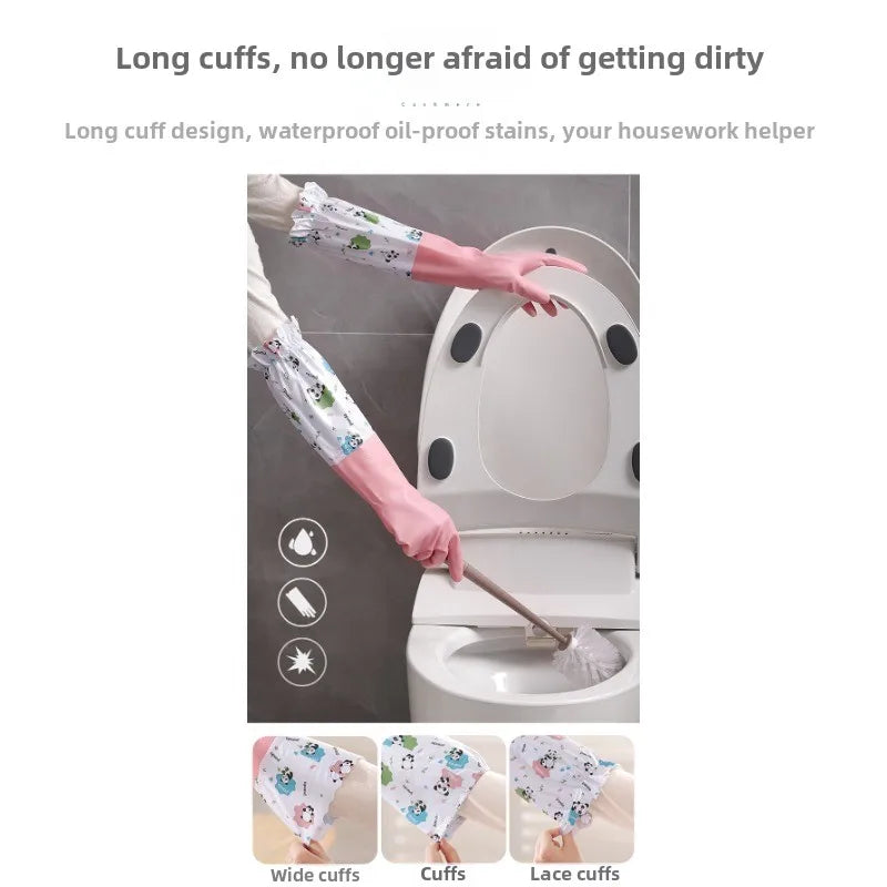 Women's Household Rubber Gloves: Durable Extended Waterproof for Kitchen Dishwashing Cleaning And Laundry