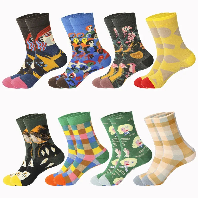 Funny Socks for Men Women Fun Cozy Crazy Novelty Fashion Breathable Oil Painting Trendy Casual Cotton Outdoor Skateboarding SocK