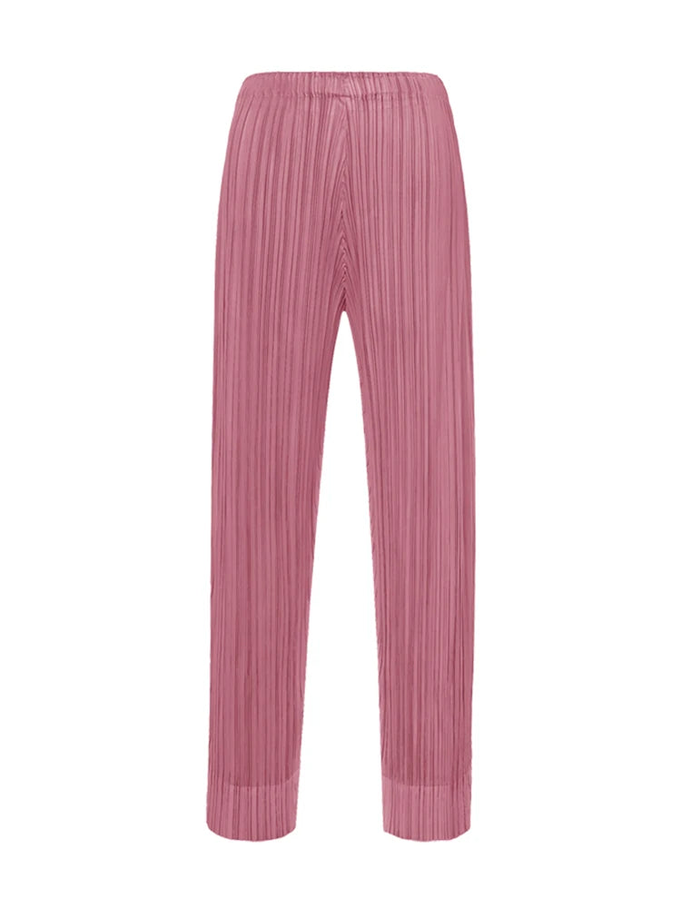 Miyake Pleated Simple Casual Ankle-Length Pants Spring Summer Autumn Pencil Pants Korean Fashion Women Basics Trousers In Stock