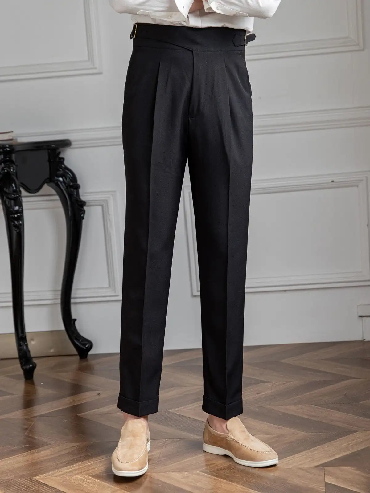 Naples Casual Business Attire Bottoms Men Slim Italian Gurkha Classic Trousers Comfortably Fit Your Curves Adjustable Waist