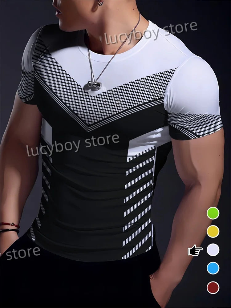 Men's Sports Stripe  Gym T Shirt Mans Casual Short Sleeve Tees Quick Drying Running Sportwear Men Oversized Tops men Clothing