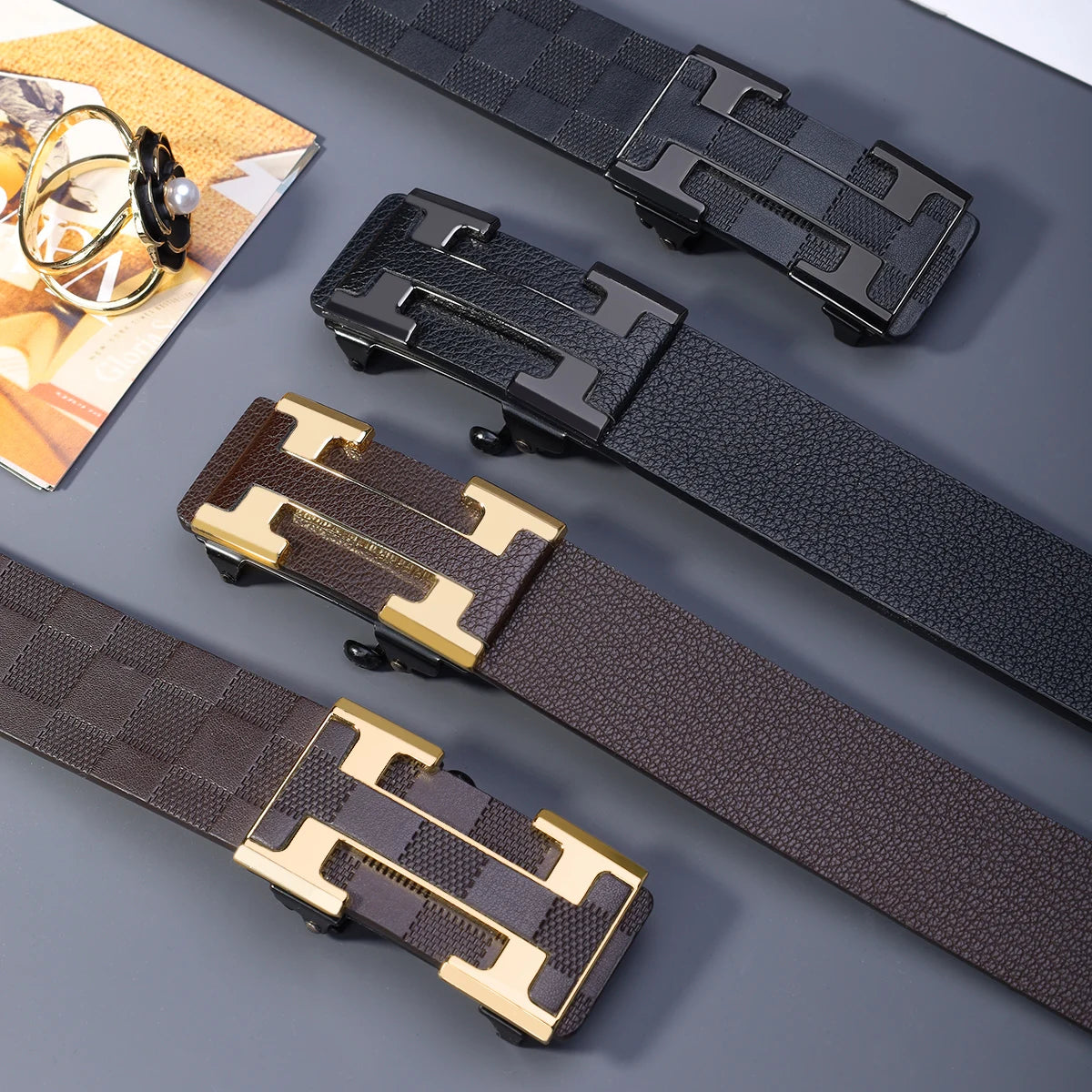 Men's Fashionable Work Business Belt with Metal Automatic Buckle Durable Daily Use Perfect Gift Choice