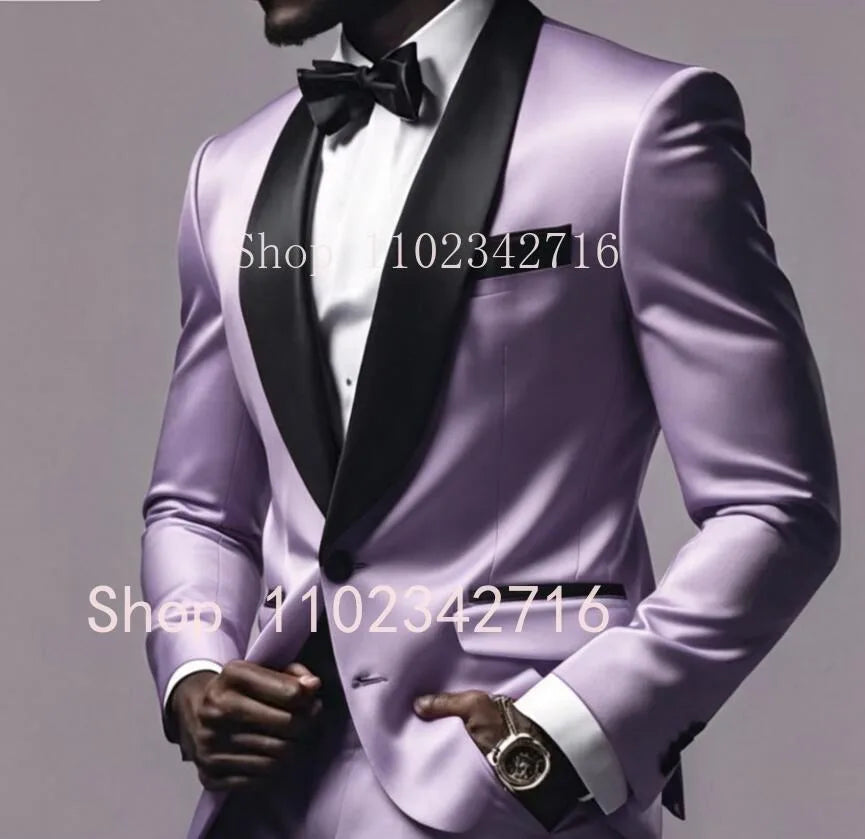 New Luxury Red Satin Men Suits 2025 Shawl Lapel Single Breasted Wedding Blazer 2 Piece Jacket Pants Formal Prom Party Suit Male