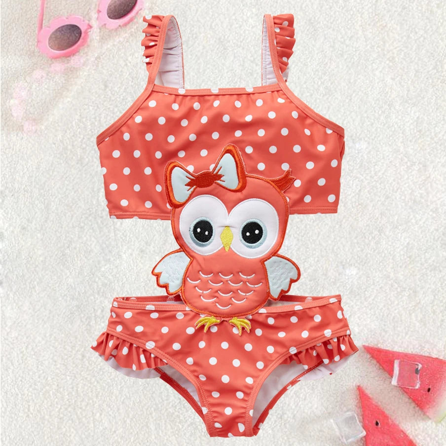 Honeyzone Children's Swimwear Little Girl Bikini Owl Print Swimsuit Stitch Kids' Clothing Girls' Summer Fashionable Suit 1-8Year