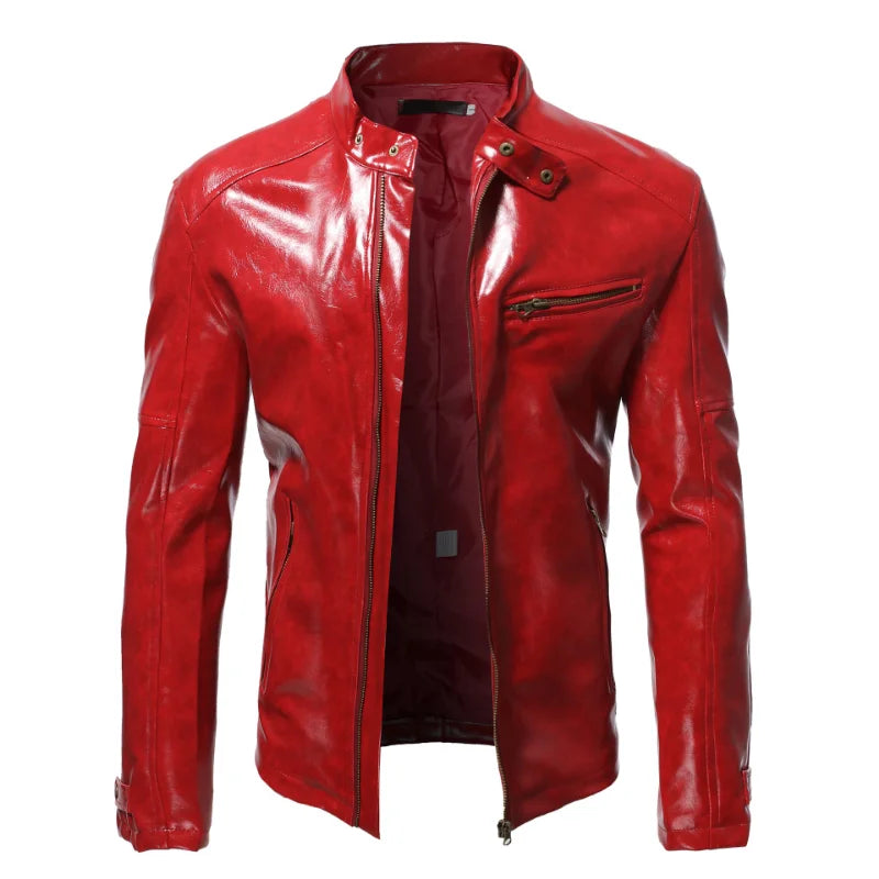 Men Clothing 2025 Mens Fashion Leather Jacket Slim Fit Stand Collar PU Jacket Male Anti-wind Motorcycle Zipper Jackets Men