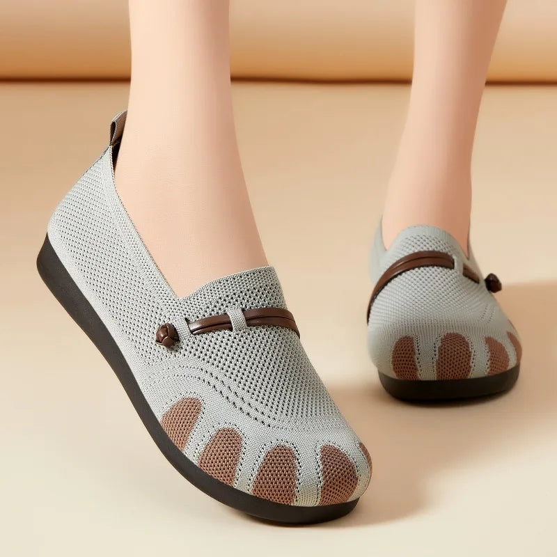 Women Knit Mesh Loafers Slip‑on Flat Shoes Breathable Lightweight Non‑slip Daily Casual Walking Footwear