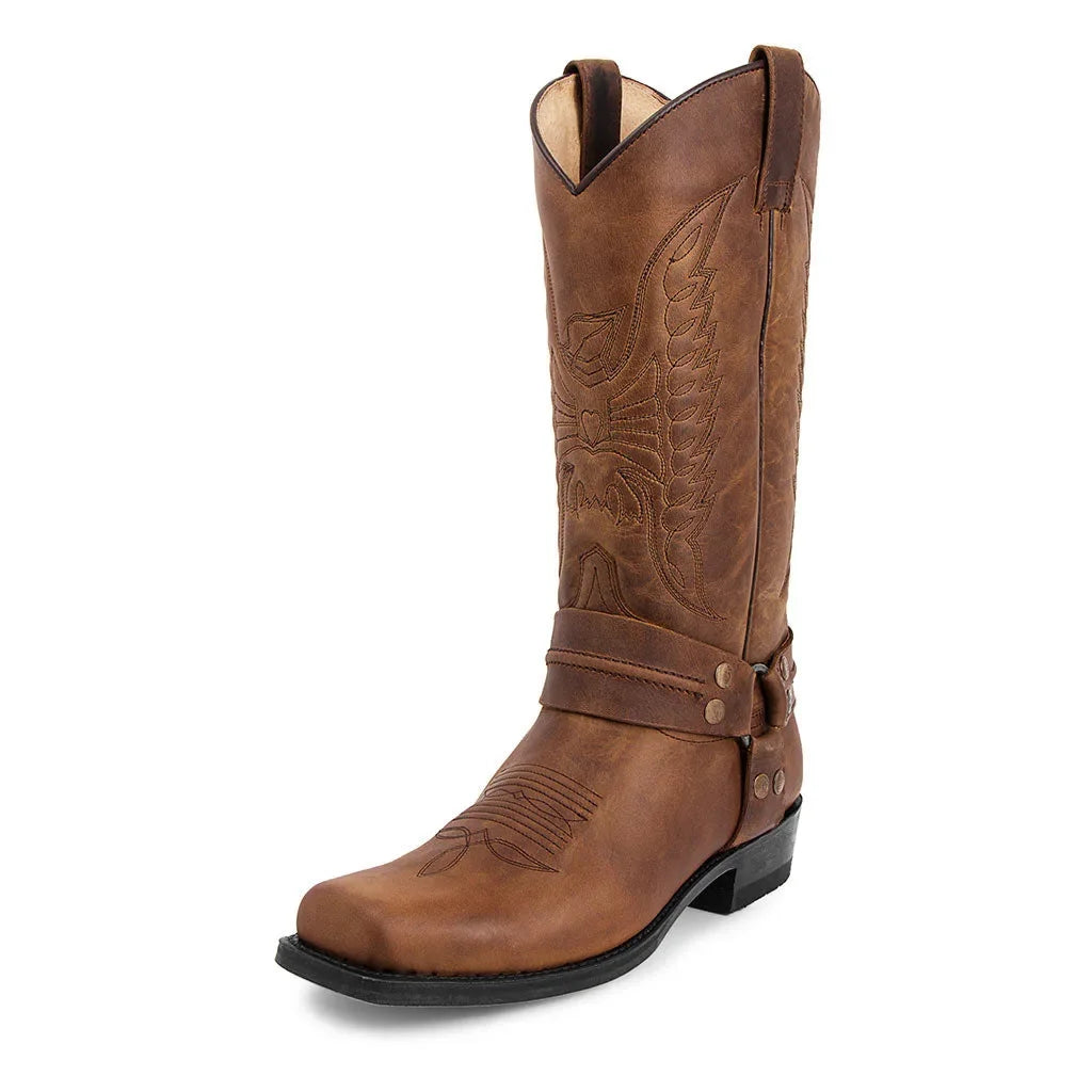 Men's Boots Handmade Men's Embroidery Thick Heel Mid-tube Boots European American Style Western Cowboy Boots