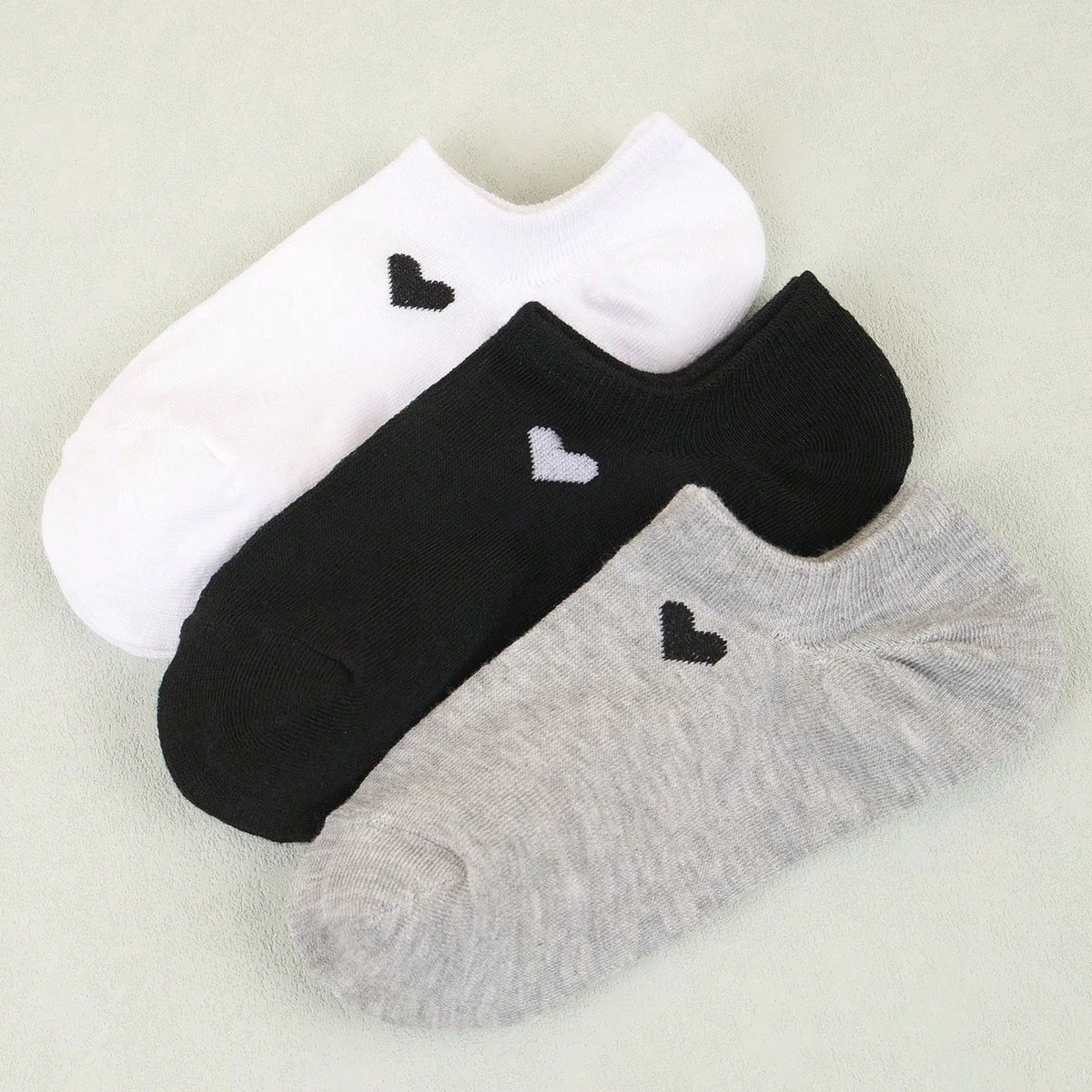 Womens No Show Socks Heart Pattern Black White Gray Versatile and Classic Comfortable Breathable Moisture Wicking Soft Daily Use