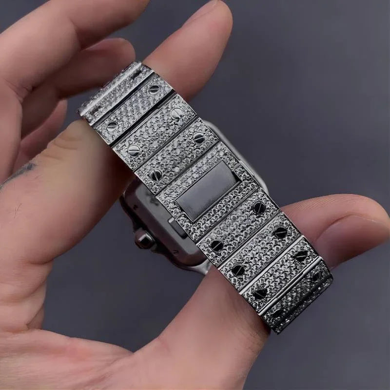 2pcs Set Luxury Diamond Men's Watches Business Stainless Steel Quartz Wristwatch Male Casual Silver Bracelet Wrist Watch