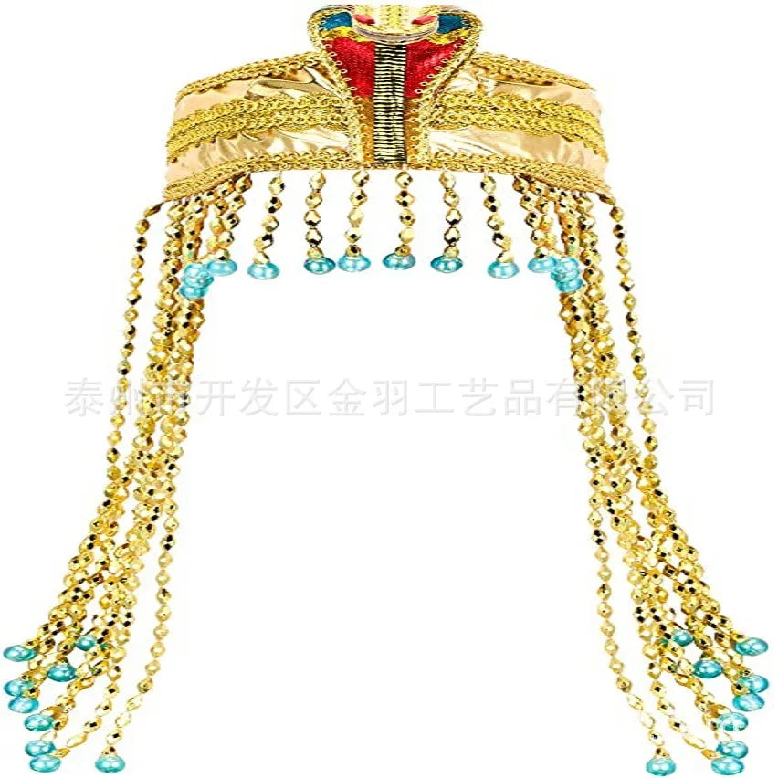 Cleopatra Wig Woman Egypt Queen Black Hair Gold Beads Cleopatra Accessorie Headpie Dance Halloween Party Role Play Cosplay Wigs