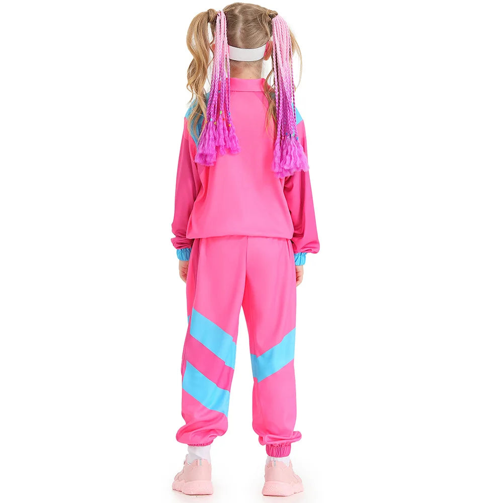 Boys and Girls 80s Tracksuit Hip Hop Costume Top Pants Sets Outfit Retro Disco Dance Sportswear Uniform for Kids Children