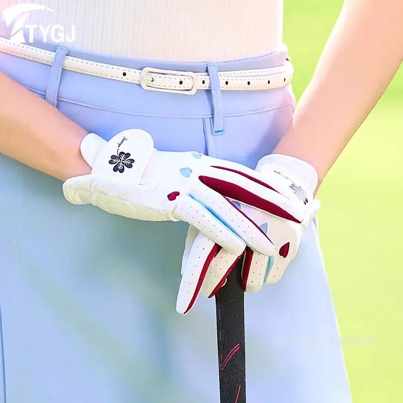Golf Women's Gloves Contrast Color Sports Gloves Breathable Wearable Anti Slip MIttens Soft Right Left Hand Golf Handcover
