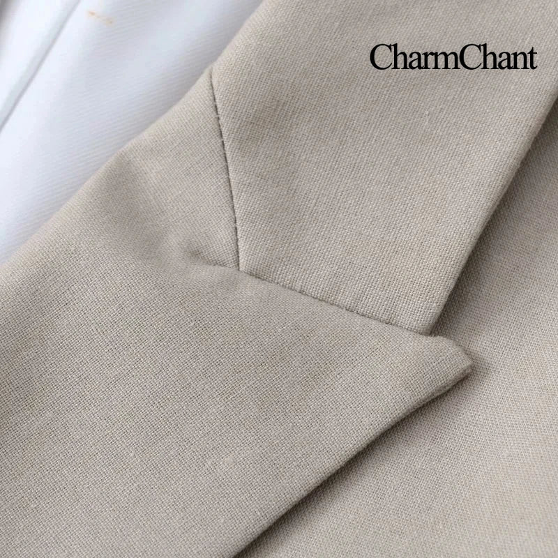 Charmchant Women's  Minimalist Oversized Linen Blazer High Quality Long Sleeve Outerwear Jackets Casual Office Wear Spring 2026