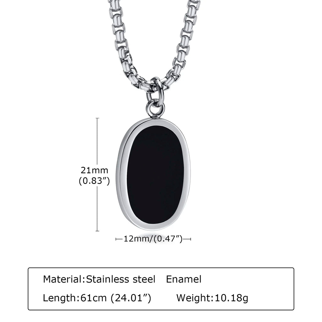 Men Necklace, Oval Round Pendant, Stainless Steel Minimalist Black Pendants.French Style Vintage Men Jewelry