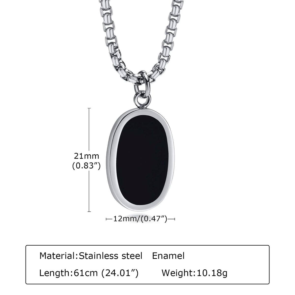 Men Necklace, Oval Round Pendant, Stainless Steel Minimalist Black Pendants.French Style Vintage Men Jewelry