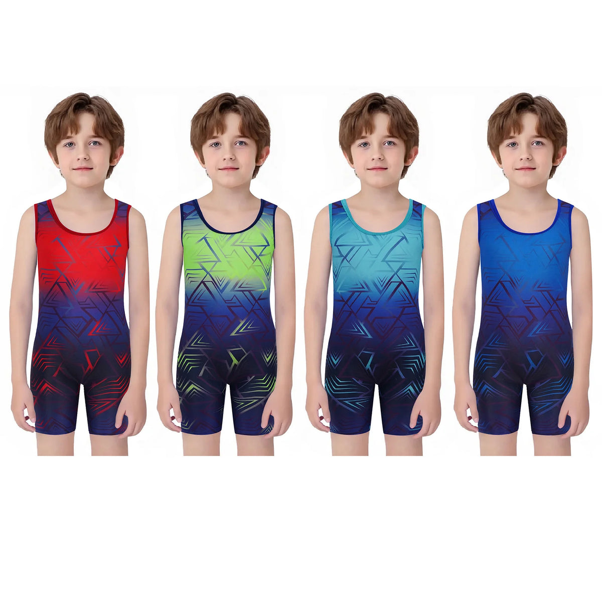 Children Boys Swim Bodysuit Kids Sports Jumpsuit Breathable Quick-drying Wrestling Singlet U Neck Sleeveless Bodysuit Costume