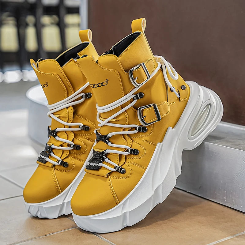 Men's High-Top Boots, Trendy and Functional, with Thick Soles That Are Wear-Resistant and Height-Increasing, Versatile for Outdoor and Casual Wear