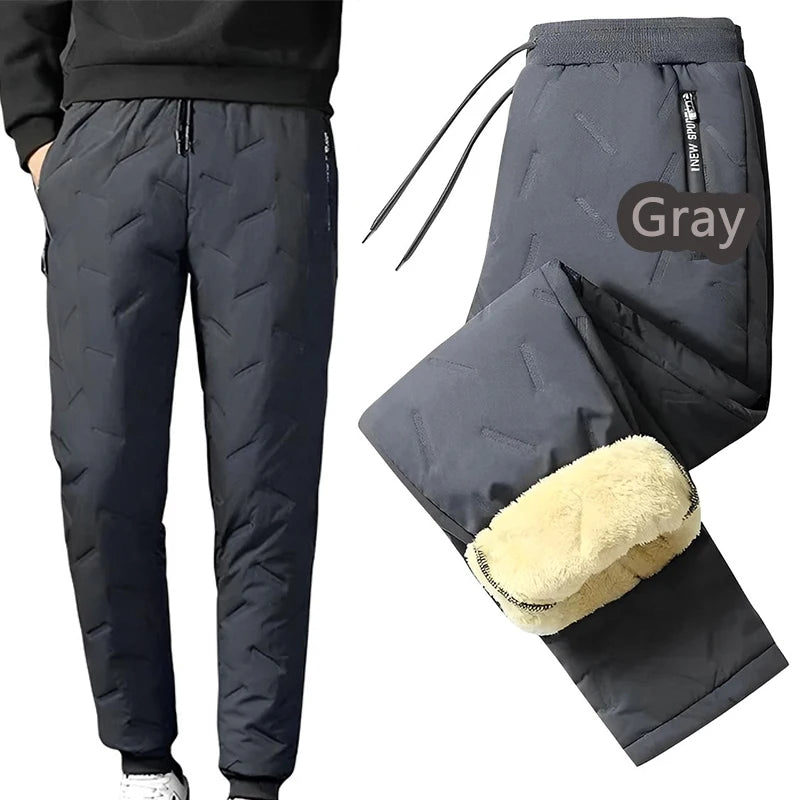 Men's Fleece-lined Thickened Casual Pants Warm Cotton Wadded Trousers Anti-cold Middle-aged Elderly Outerwear 7XL Suit Pants