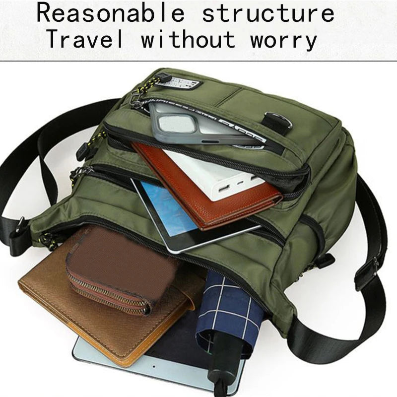 Men's Business Crossbody Bag with Multi-Layered Pockets Adjustable Shoulder Strap for Work Travel