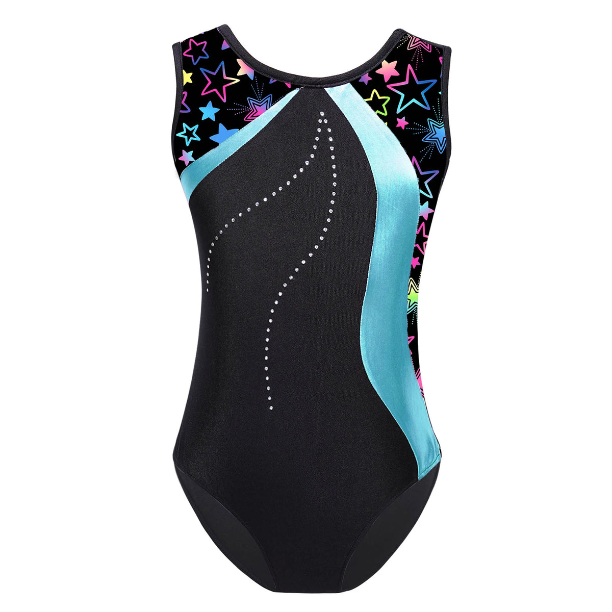 Kids Girls Gymnastics Swimsuit for Dancing Ballet Dancewear Metallic Shiny Leotard Print Asymmetrical Shoulder Strap Bodysuit