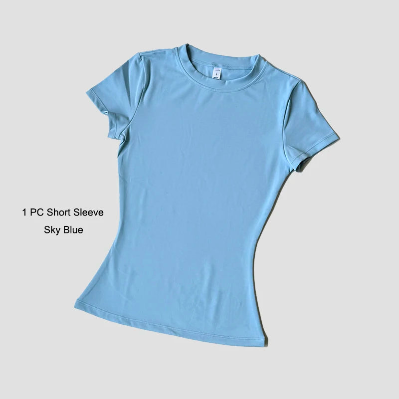 Women's Sports Yoga Set Seamless Knitted Fitness Gym Clothes Sportswear Short Sleeve Crop Top Tracksuits Gym Short Leggings