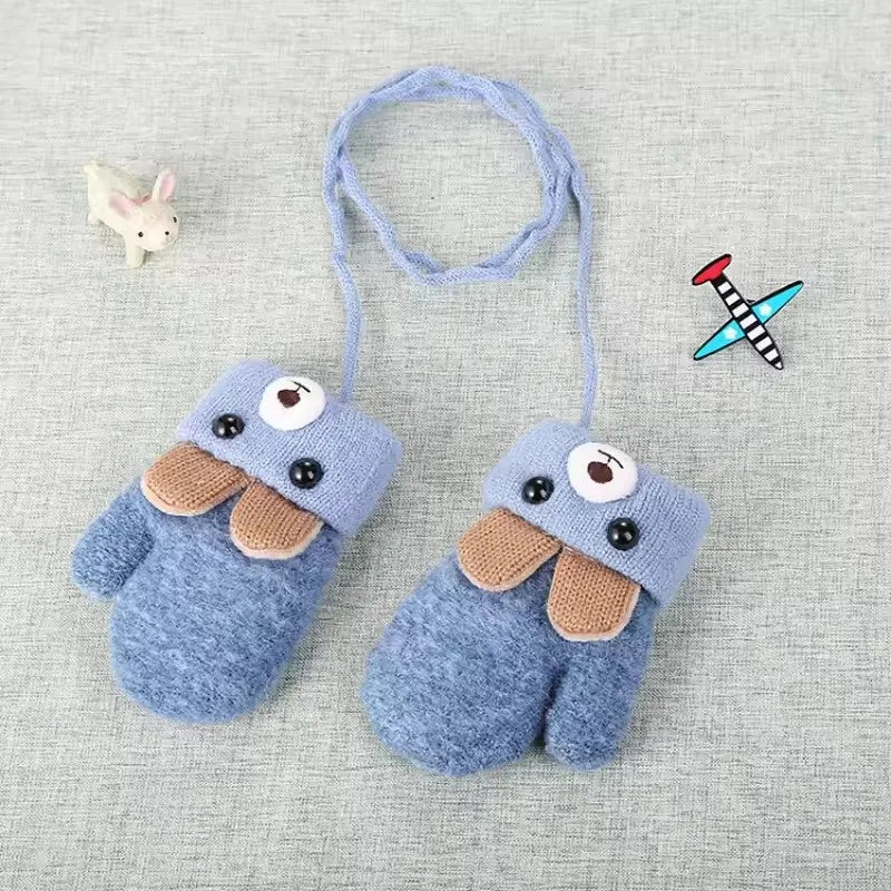 0-3 Year Old Children's Gloves Boys and Girls Cute Little Bear Cartoon Knitted Yarn Gloves Double-layer Thick Keep Warm Winter