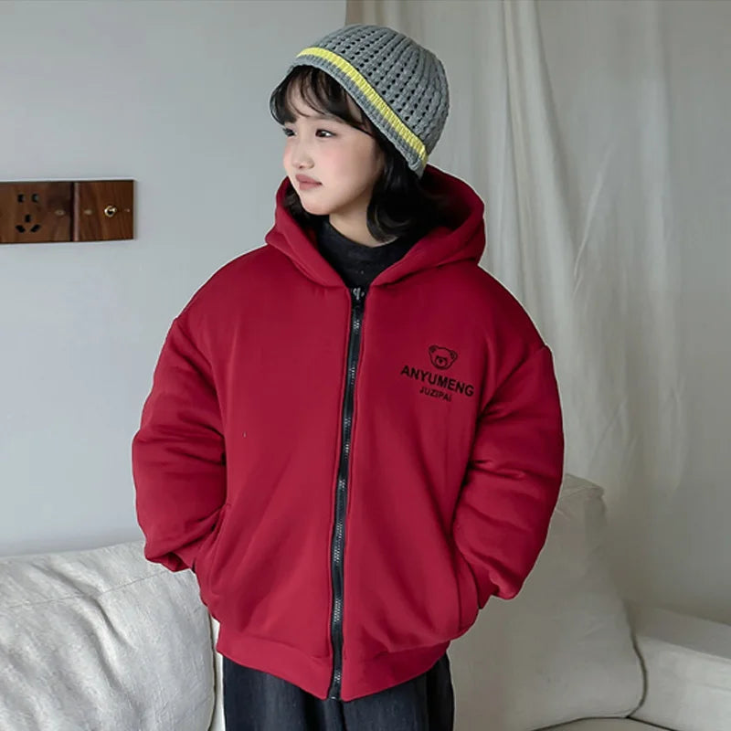 Kids Reversible Padded Jackets Boys Girls Winter Warm Down Coats Children's Thickened Outerwear Teenager Cotton Hooded Parkas