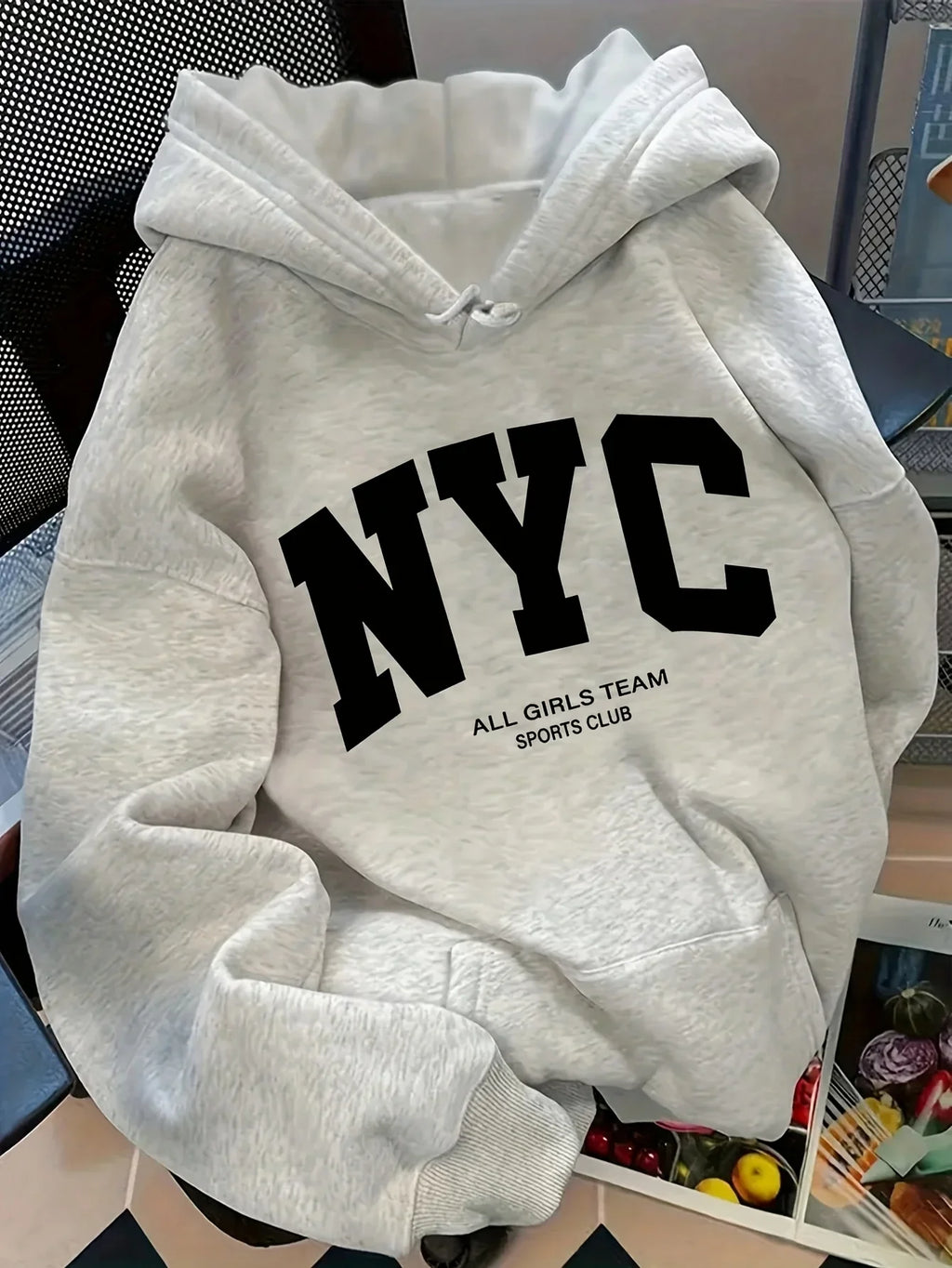 New Fall/Winter Comfortable Navy Blue New York Team Hoodie - Long Sleeve, Couples' Street Style Hoodie, Casual Pullover with POC