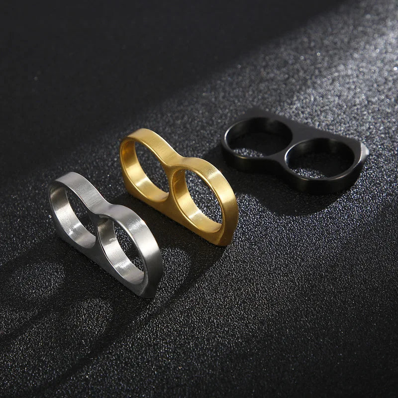Hiphop Men Ring Fashion Black Gold Silver Color Double Finger Brass Knuckles Rings Jewelry Gifts