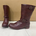 Men's Boots PU Leather Boots Retro Outdoor Western Cowboy Boots Round Toe Belt Buckle Mid-Calf Boot Slip on Plus Size Long Boot
