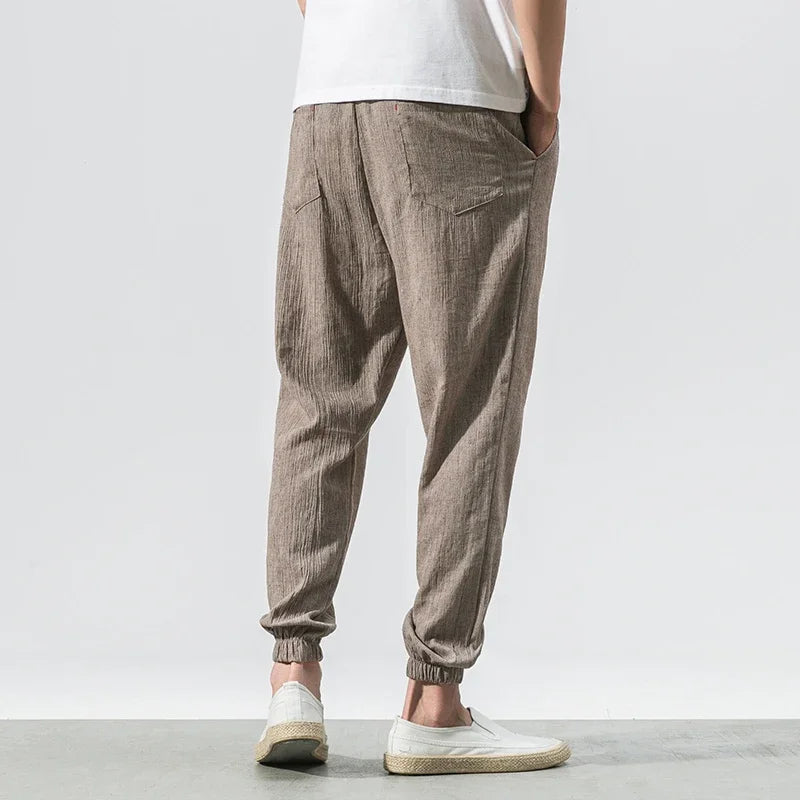 Japanese-Style Retro Streetwear 2020 Summer Men Cotton Linen Sweatpants Trousers Men Casual Harem Pants Breathable Men Joggers