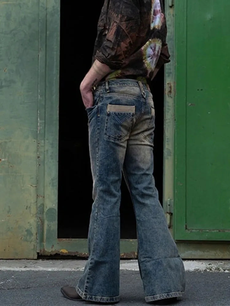 Men's Flare Jeans Vintage Solid Straight Jeans Men punk style Button Denim Flare Pants Streetwear Trousers S-3XL