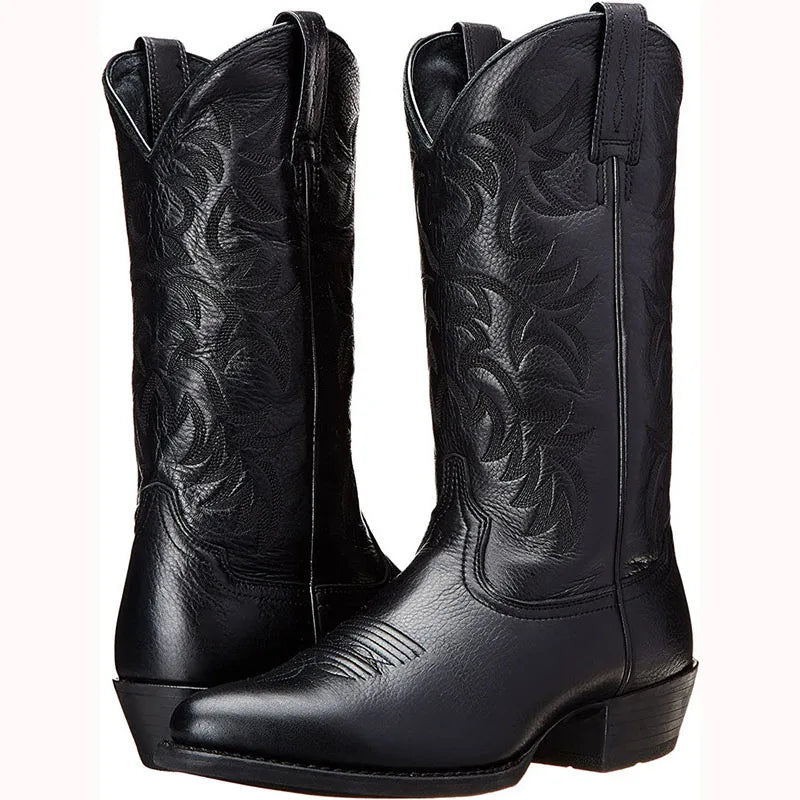 Men Boot 2026 Mid Calf Western Cowboy Motorcycle Boots Male Autumn Outdoor PU Leather Totem Med Heel Fashion Designed Men Boots