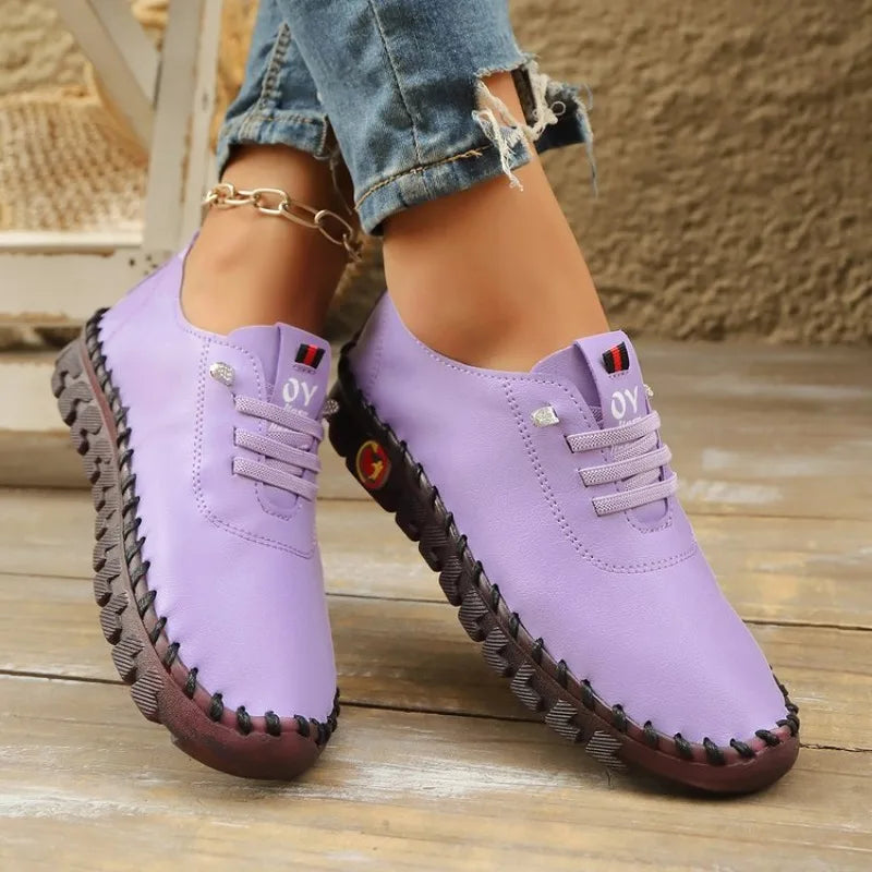 Sneakers Women Shoes Loafers Lace Up Leather Flat New Spring 2025 Casual Comfortable Mom Shoes Mujer Zapatos Chaussure Femme