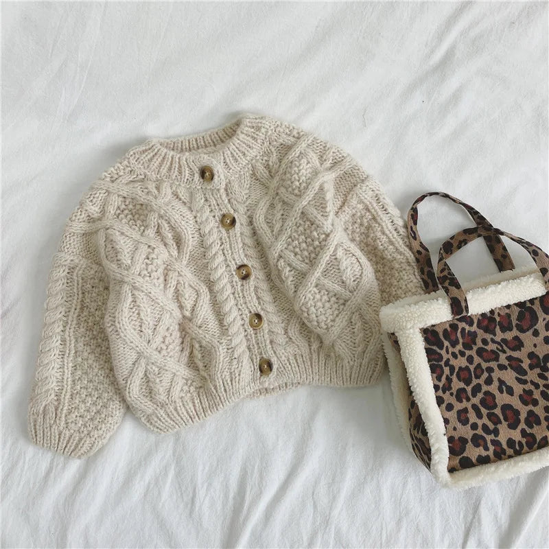 Girls' Sweater Coats 2025 Spring Autumn New O-neck Solid Soft Knitted Cardigan Korean Children's Casual Loose Sweaters