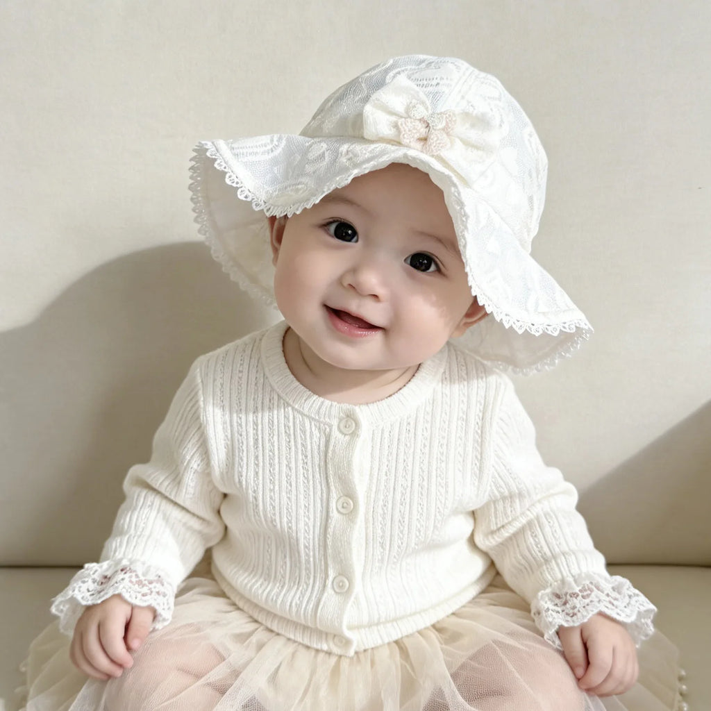 Children's hat - Spring/Autumn, lace style, lightweight, cute princess hat for girls, baby size, pure cotton, breathable, fishin