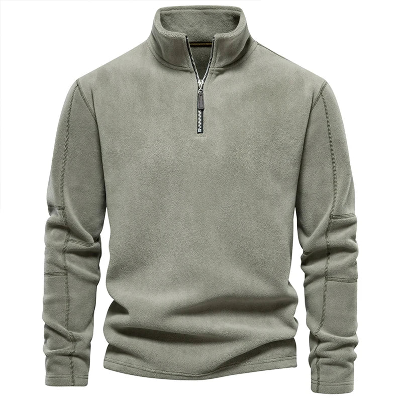 Men Autumn Winter Sweaters Standing Collar Semi-zipper Long Sleeve Sweatshirt  Polar Fleece Jacket Pullover Tops