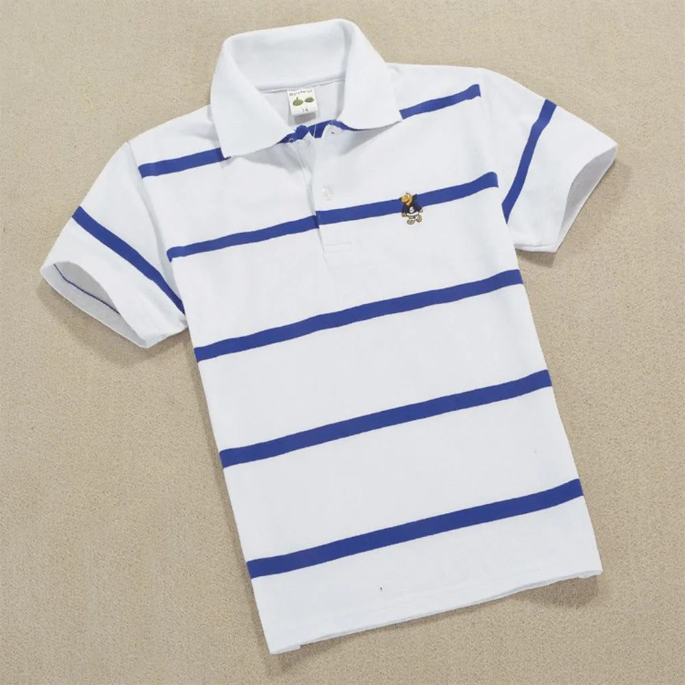 Kids Polo Shirts Summer Children's Short Sleeve Boys Top Polo Shirt Color Striped 2Y-12Y Teens Cotton Girls School Shirts