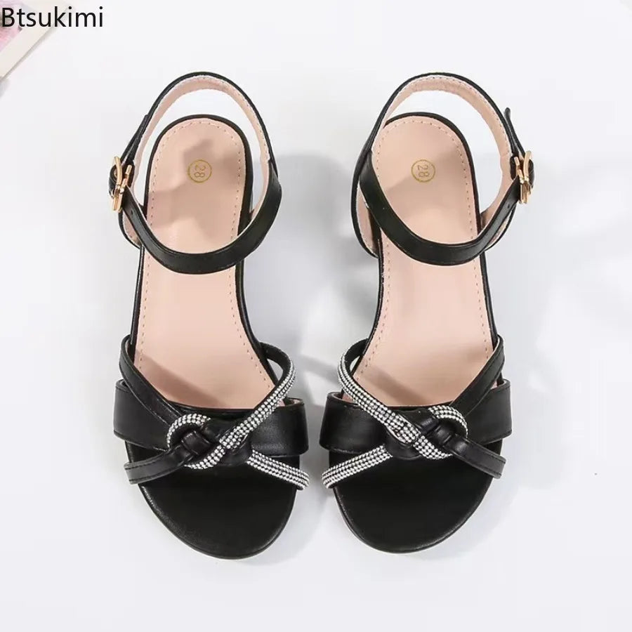 Children's Sandals 2026 Spring Summer New Kids' Crystal High Heels Soft Sole Casual Fashion Girls' Princess Shoes 3-10 Years Old