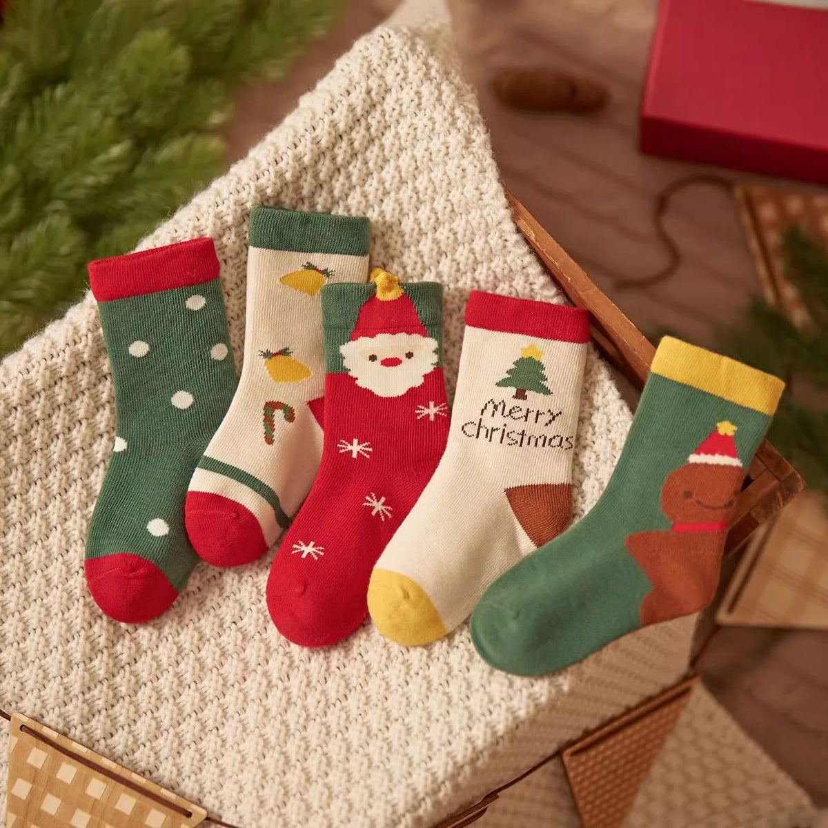 Children Christmas Socks Cotton Socks 5 Pairs Girls Boys Autumn Winter Socks Kids Calf Socks
