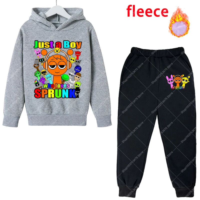 Sprunki Kids Anime Cute Hoodies Pants Set Children Autumn Winter Clothing Boy Girl Cartoon Hooded Top Fashion Trousers Gift 2025