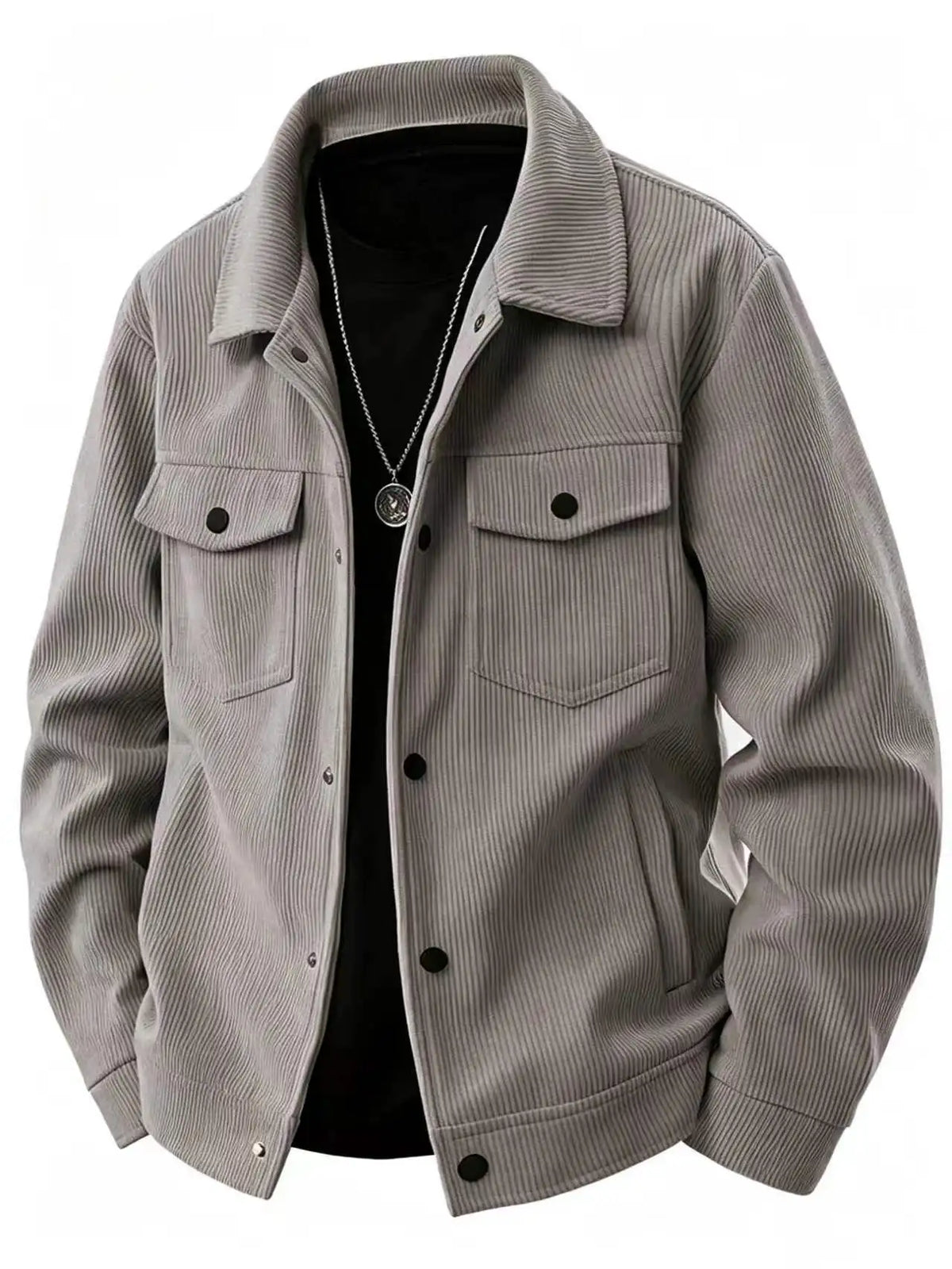 Men's Corduroy Jacket Fashion Casual Solid Color Versatile Top Outerwear for All Occasions