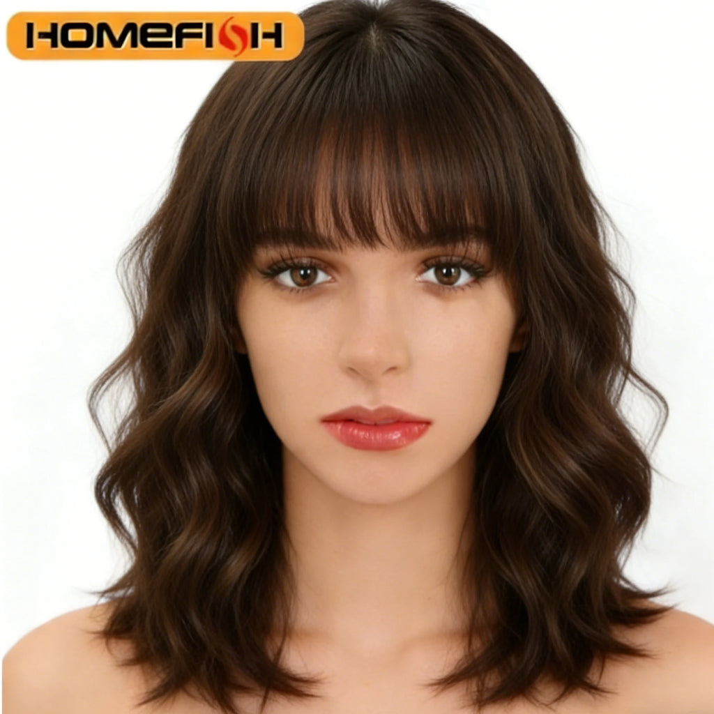 Synthetic Curls with Bangs – Versatile Daily Hairstyle for Women, Easy Wear Wig