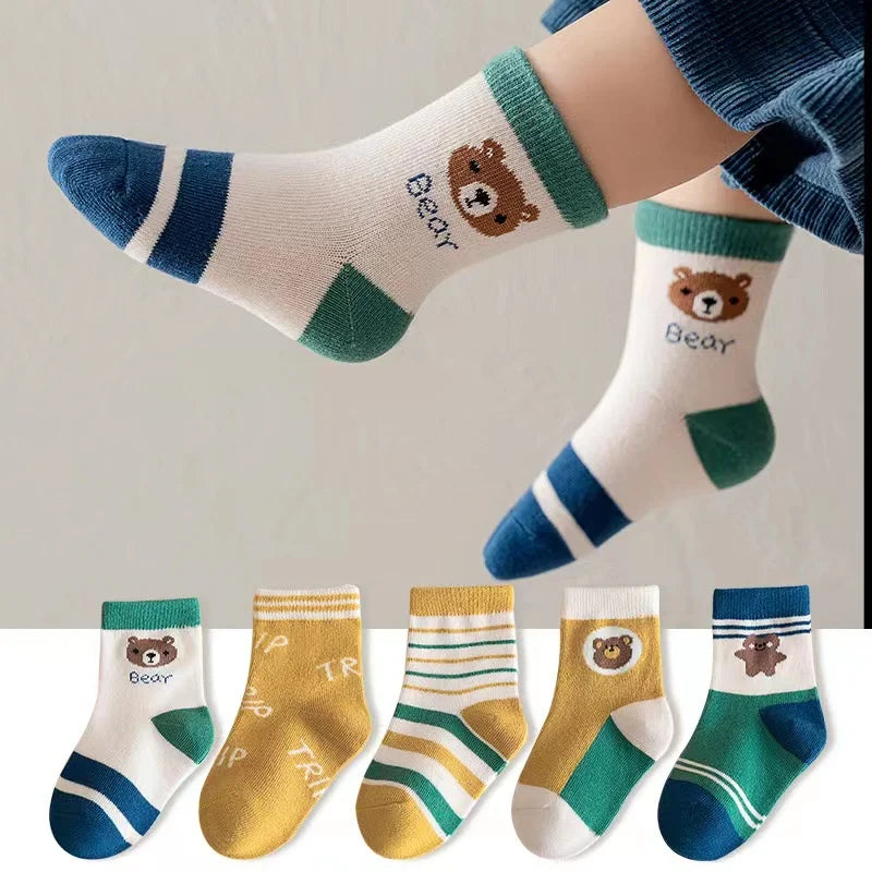 5 Pairs Baby Children's Socks Cartoon Spring Autumn Animal Kids Sock Girls Cute Boy Toddler Socks 1-12 Years